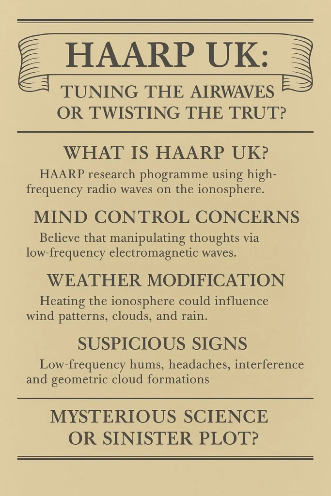 HAARP UK: harmless science or hidden mind control? Explore theories on weather tweaks, brain-wave influence and uncanny coincidences. Read on