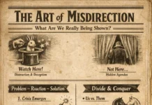 The Art of Misdirection – What Are We Really Being Shown? The art of misdirection explained in a tongue-in-cheek way. Discover how distraction, divide and conquer shape modern narratives.