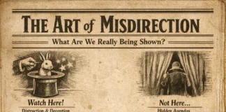 The Art of Misdirection – What Are We Really Being Shown? The art of misdirection explained in a tongue-in-cheek way. Discover how distraction, divide and conquer shape modern narratives.